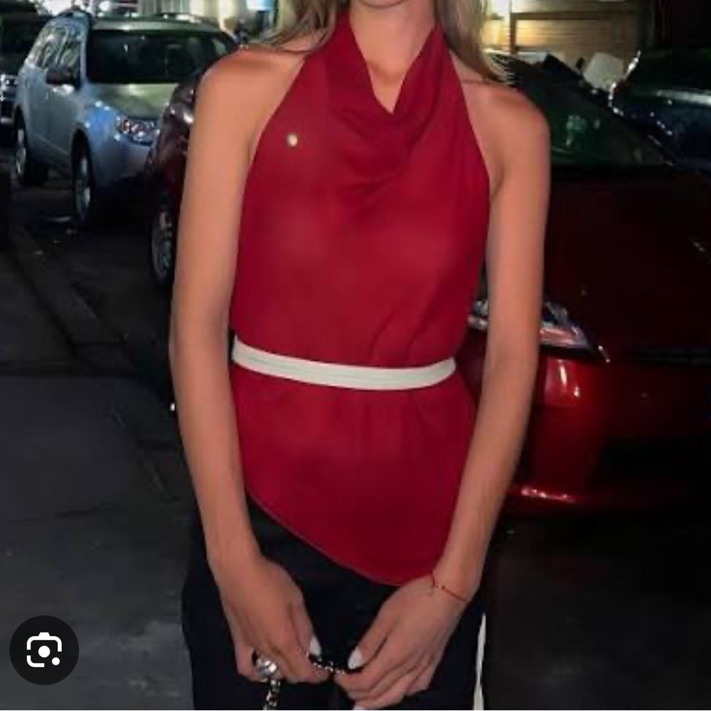 Tae Park ‘Kite’ Red Silk Chiffon Halter Top
